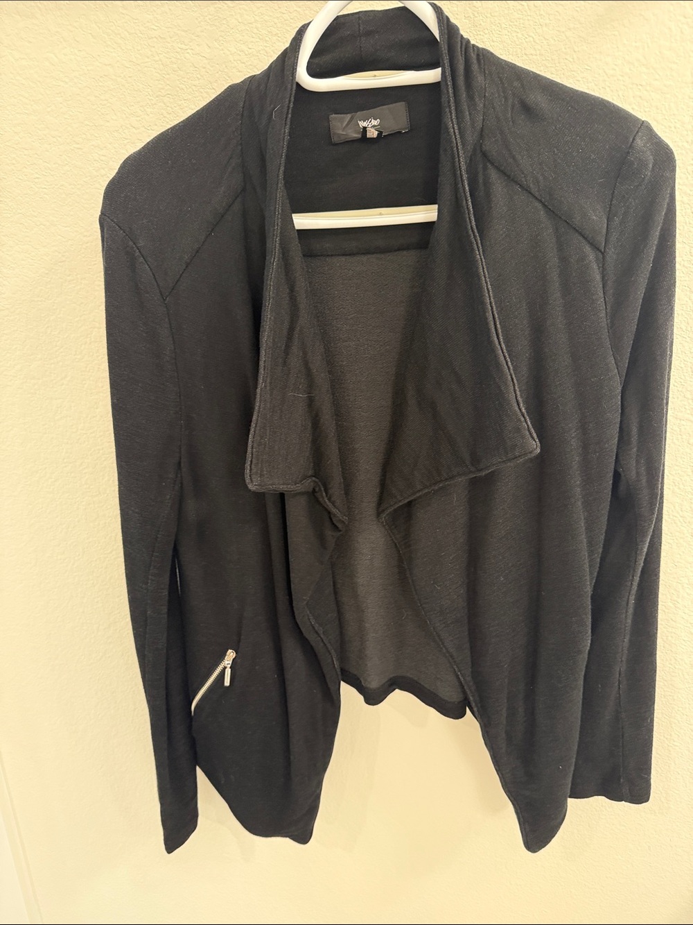 Moschino Black Draped Open-Front Cardigan with Zip Pocket